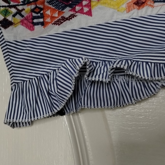 Blue white peasant blouse top striped embroidered boho size XL unbranded - Picture 3 of 8